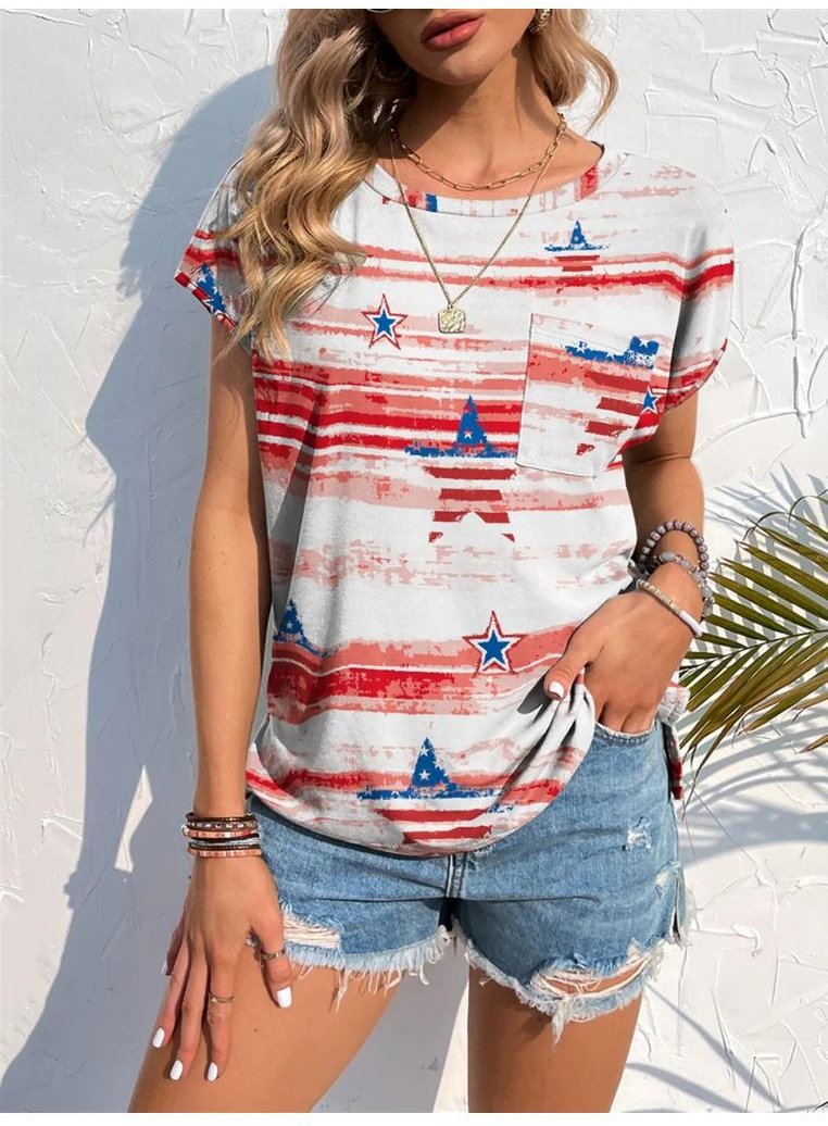 Damen Bedrucktes Rundhals Kurzarm T-Shirt