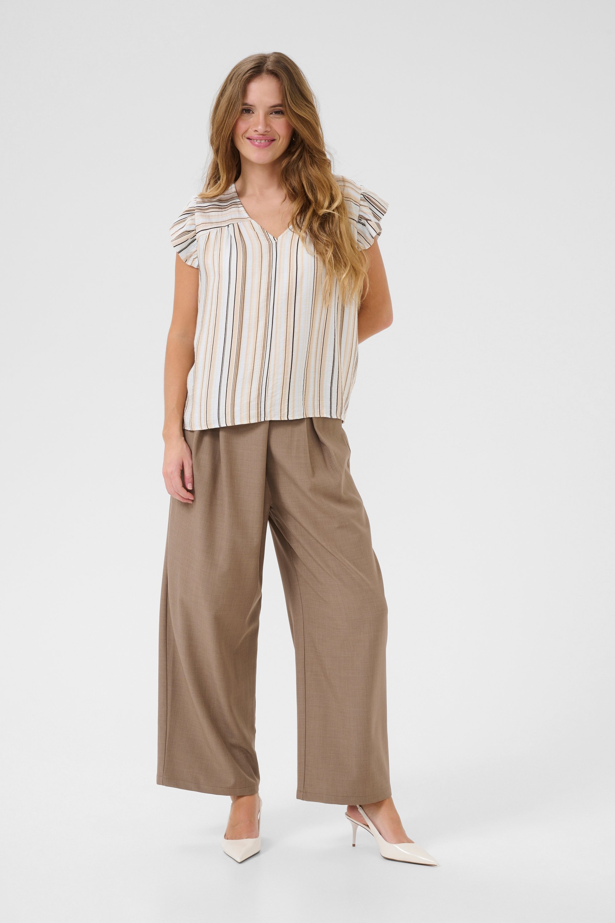 Kurzarm-Bluse Relaxed fit Blue/Brown Stripe blue multi