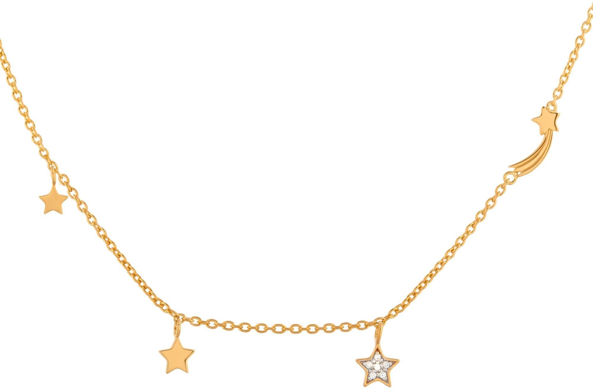 cai Anhänger mit Kette 925 Sterling Silber gelb vergoldet Sterne Sternschnuppe Zirkonia
