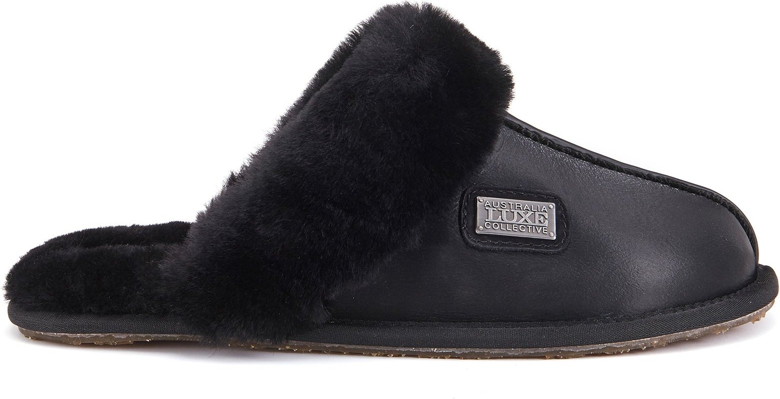 Geschlossene Pantoletten aus Satin in Schwarz