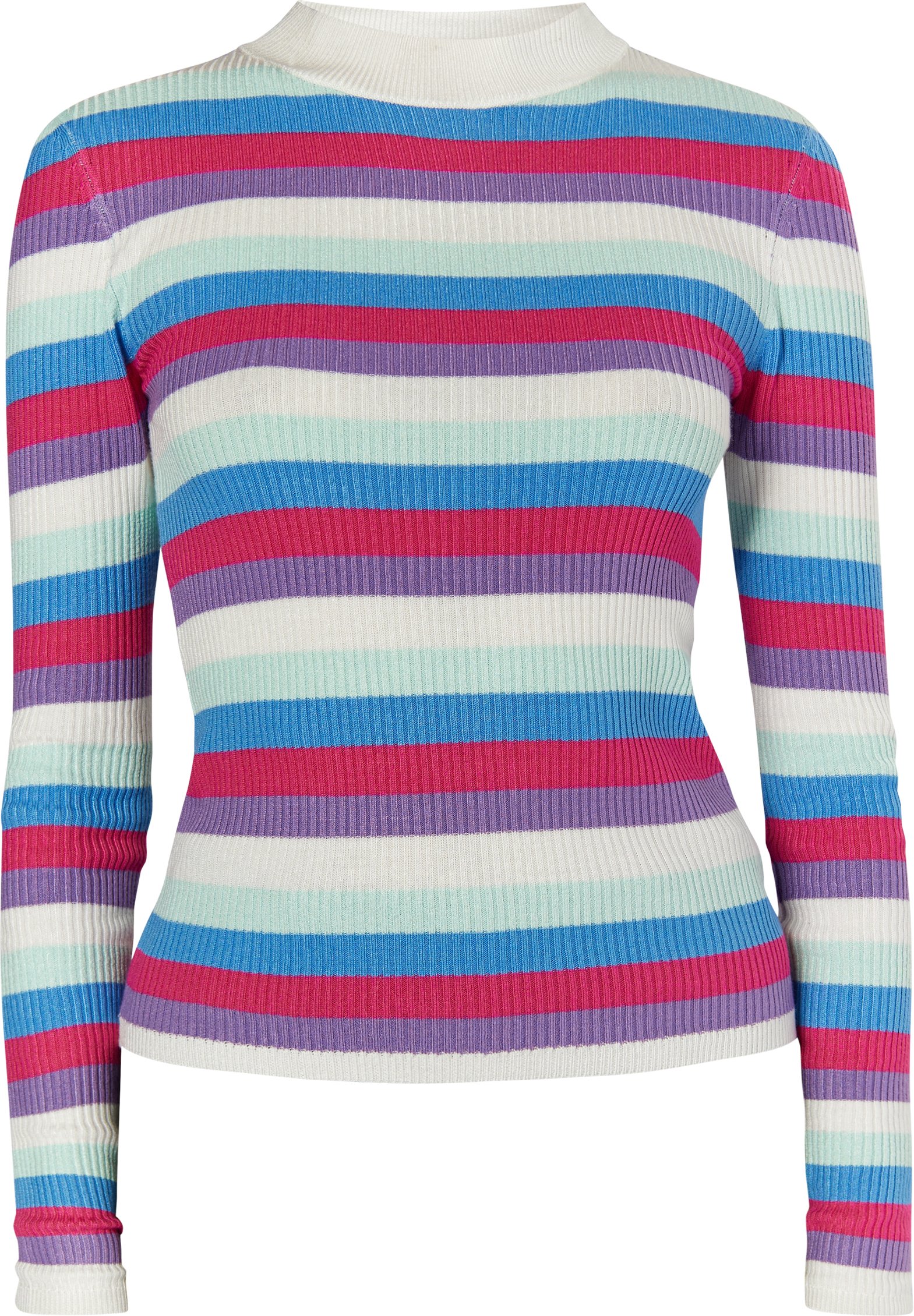 Mymo Rippstrickpullover Damen Wollweiß Mehrfarbig