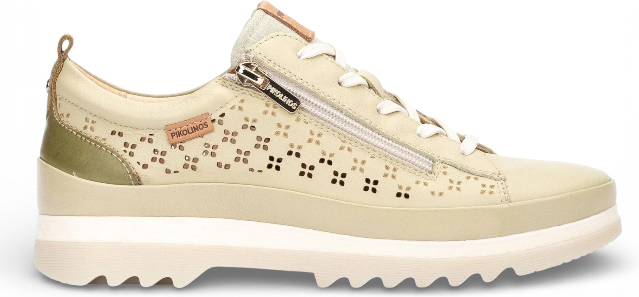 Pikolinos Damen-Sneaker aus apfelgrünem Leder mit Schnürung und Reißverschluss - Vigo