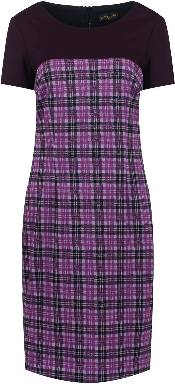 Kurzärmeliges malvenfarbenes Karo-Kleid