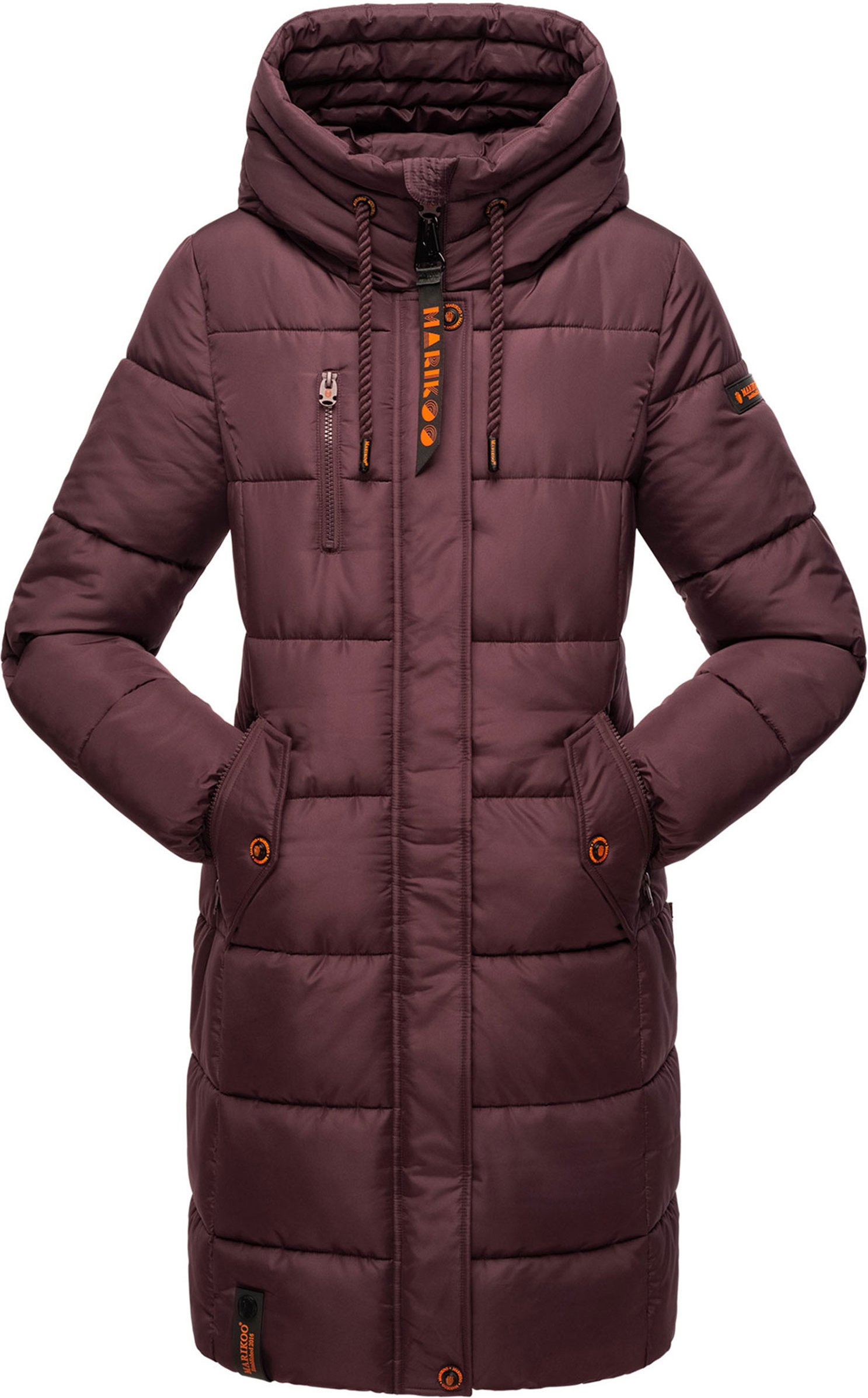 Marikoo Damen Winterjacke – Lange Steppjacke mit Kapuze & vielen Taschen