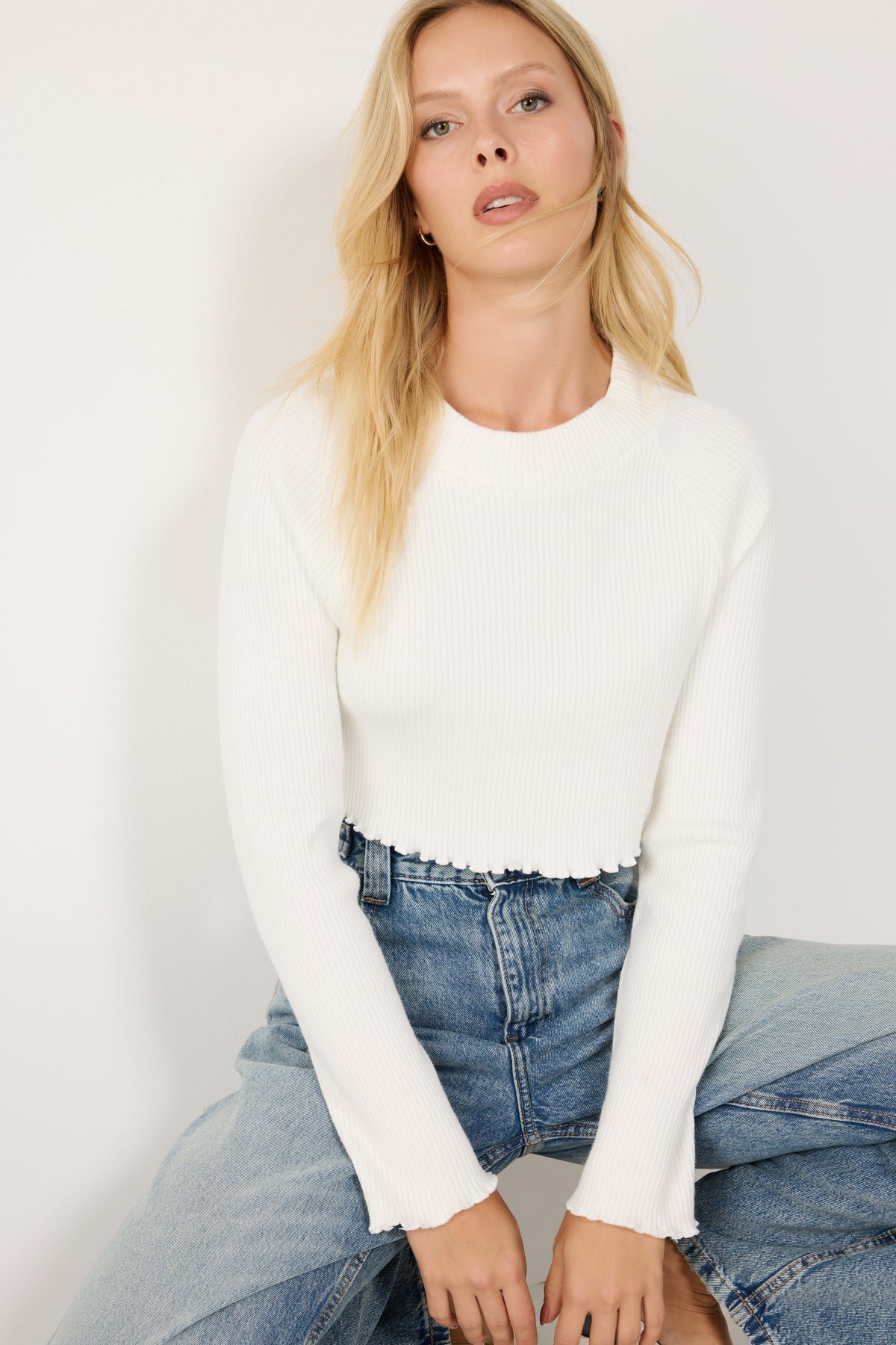 Thumbnail - Fahrrad Hals Rippstrick Crop Top