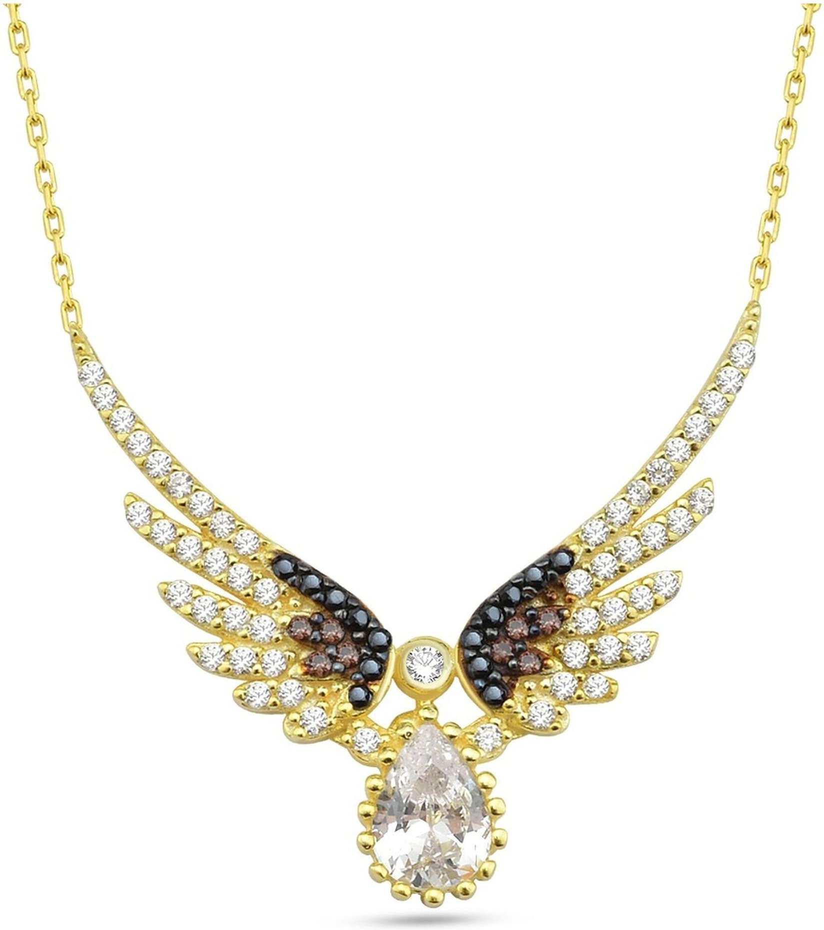Thumbnail - Dkeniz Anhänger mit Kette 925/- Sterling Silber vergoldet Zirkonstein & Engel Silberkette