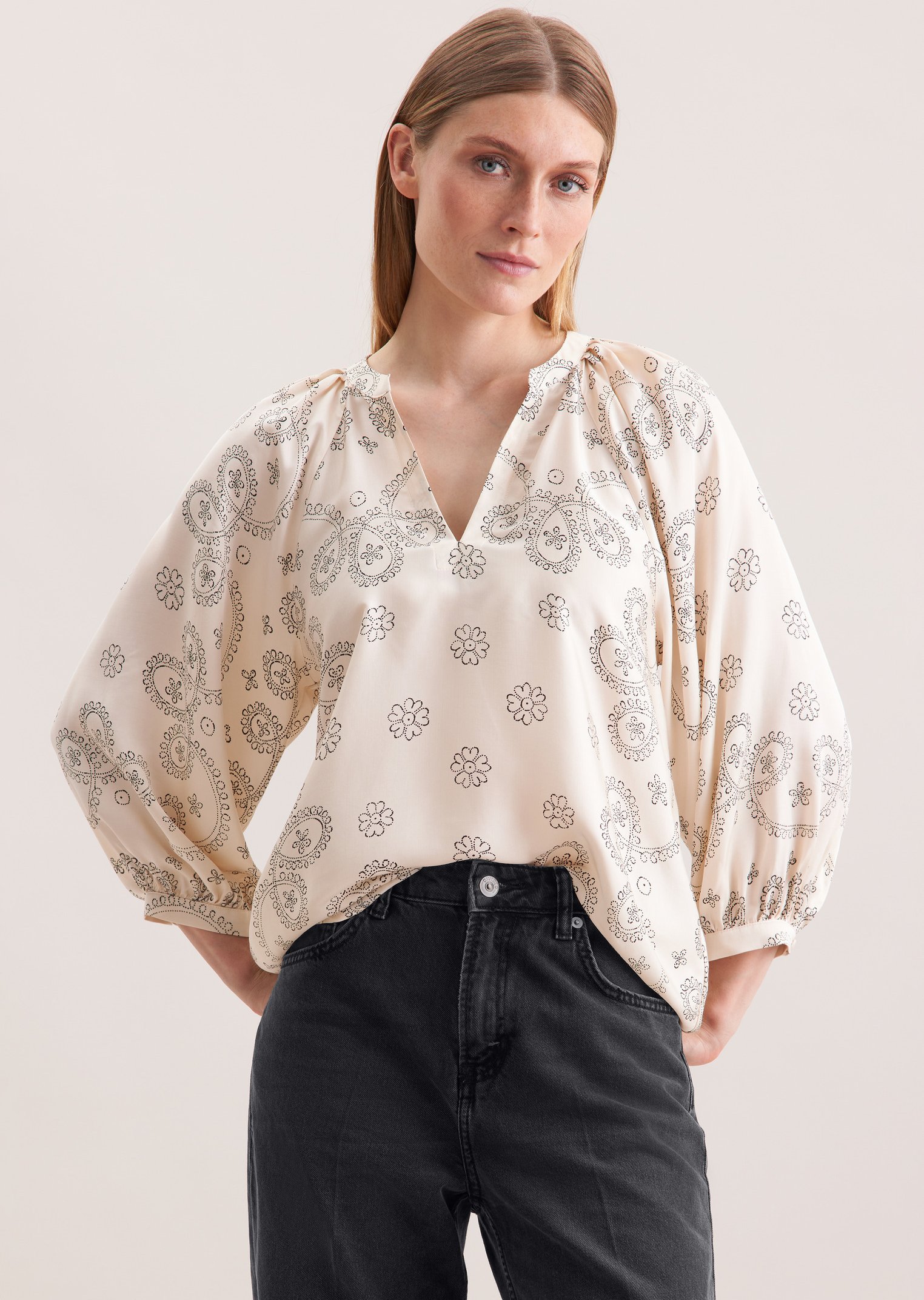 Schlupfbluse Damen Weiß