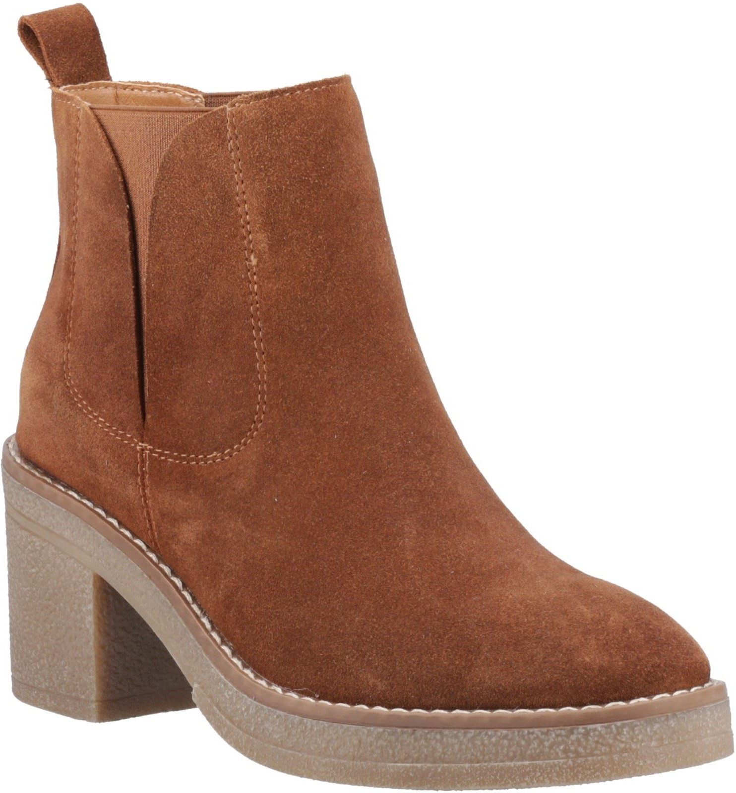 Thumbnail - Hush Puppies Felicia Wildleder Damen Tan Blockabsatz Chelsea Stiefel