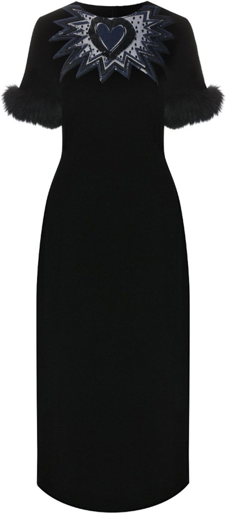 Fendi – Midikleid aus Samt mit Pelzbesatz