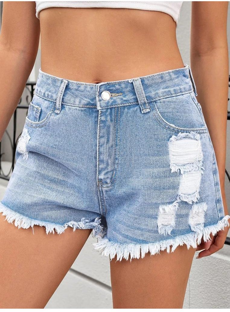 Thumbnail - Denim-Shorts mit Used-Look und rohem Saum
