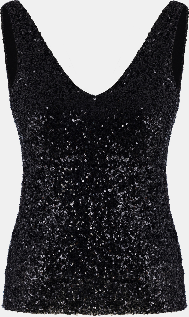 Schwarze Pailletten V-Ausschnitt Bluse