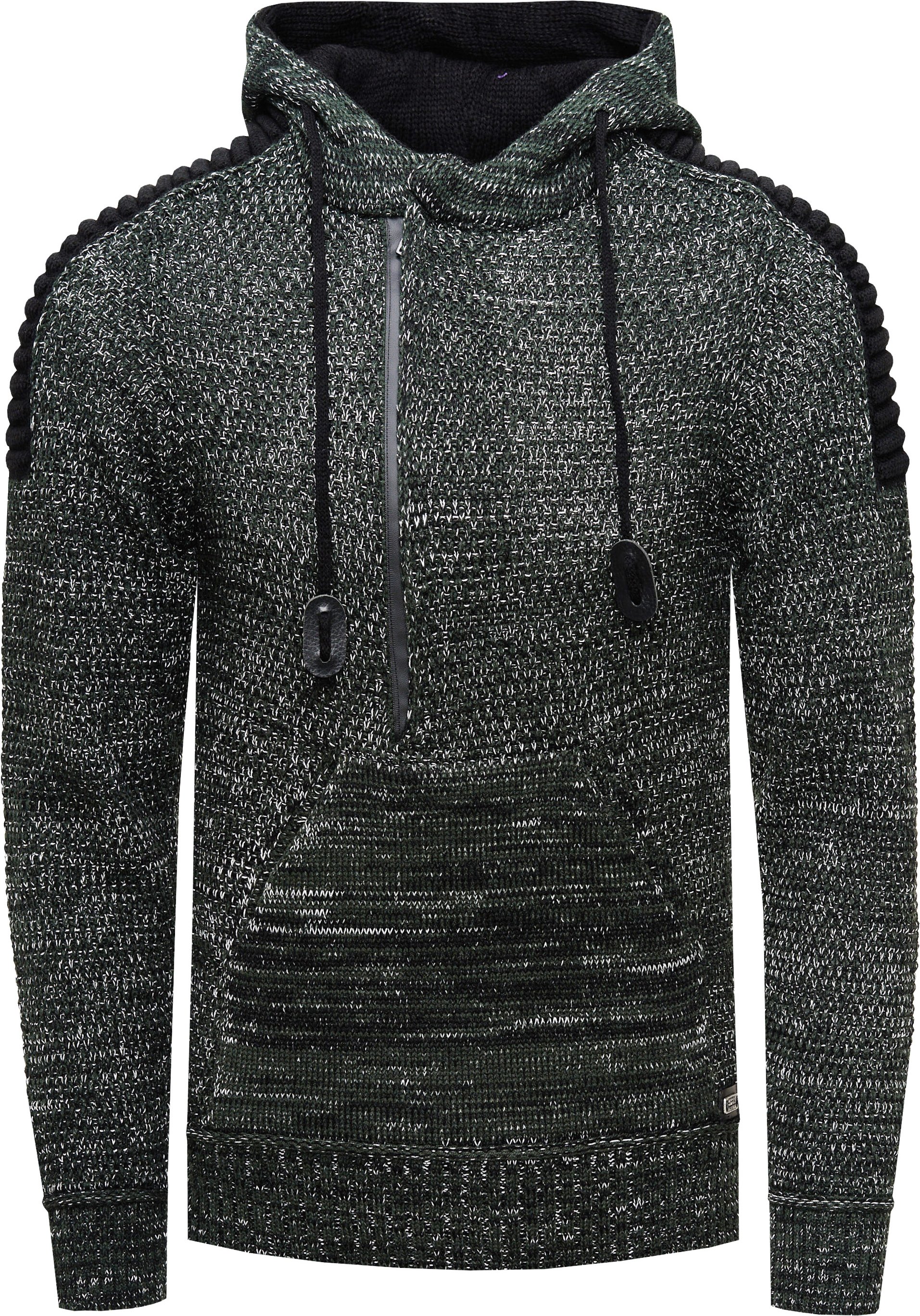 1/2 Zip Grobstrick Kontrast Kapuzen-Pullover