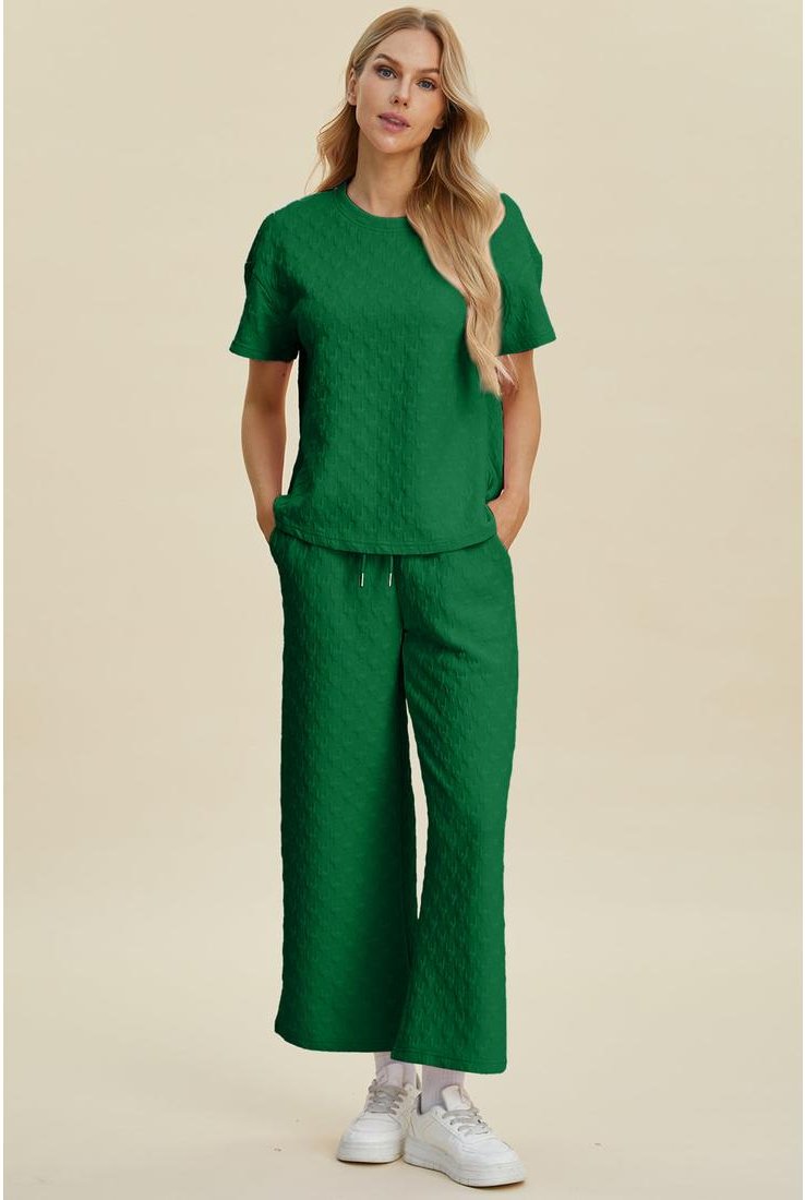 Thumbnail - Damen Double Take Komplett-Set mit Struktur, Rundhalsausschnitt, Kurzarmoberteil und Hose
