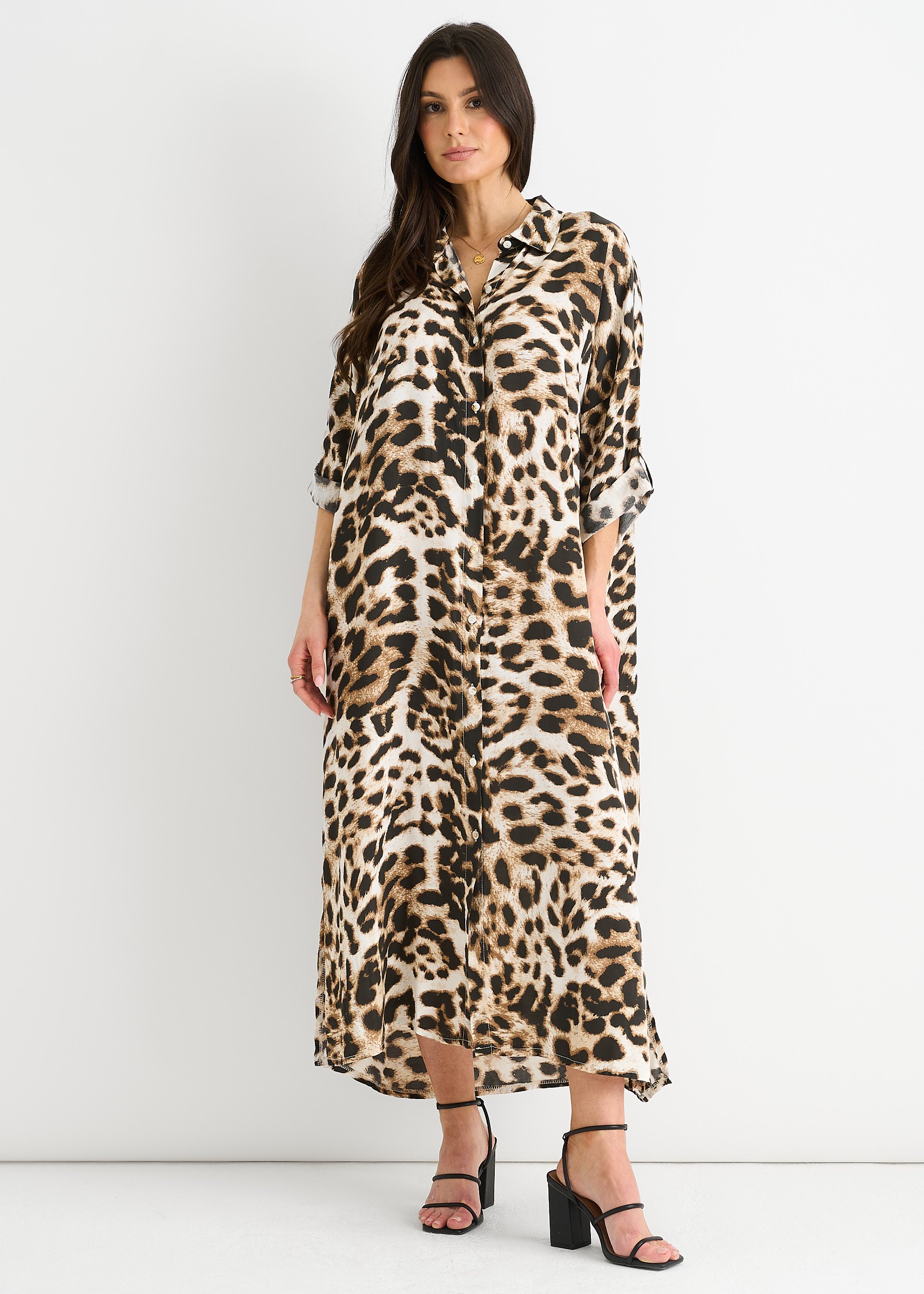 Bedrucktes Midaxi-Hemd mit Tiermotiven zum Durchknöpfen