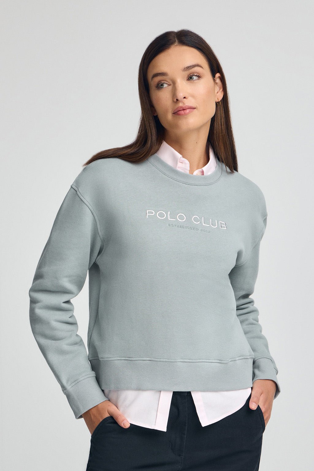 Sweatshirt blaugrau im Boxy Fit Established 2012 Polo Club