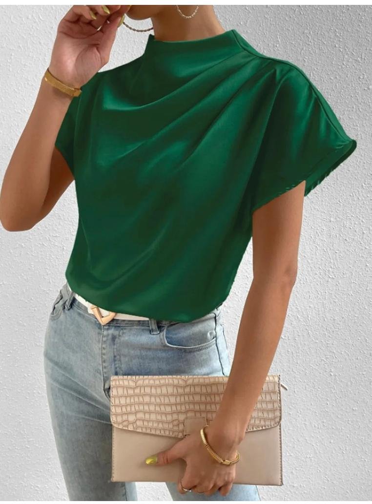 Damen Bluse mit Stehkragen und kurzen Ärmeln