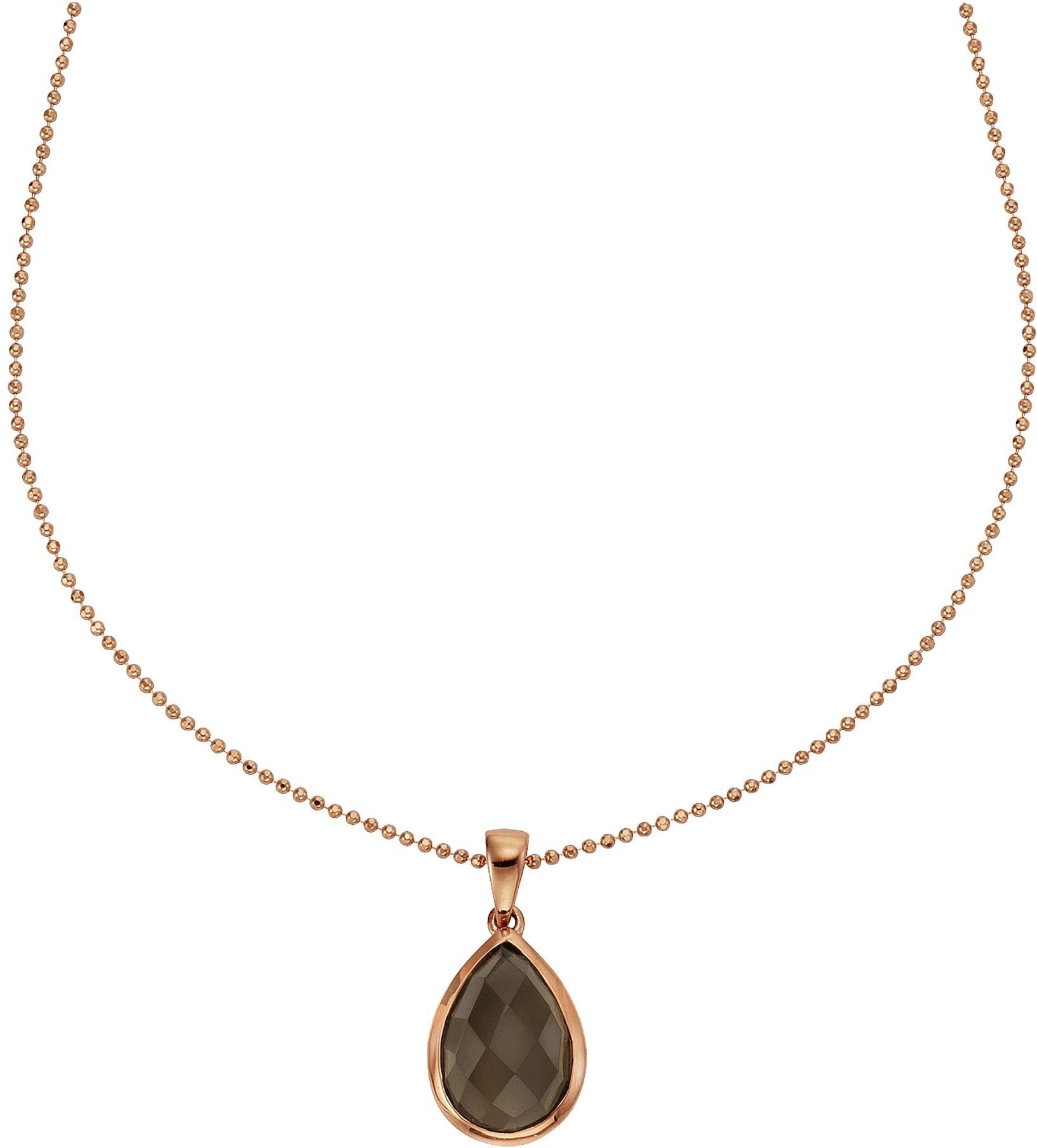 Jamelli Anhänger mit Kette 925 Silber rosé vergoldet Rauchquarz