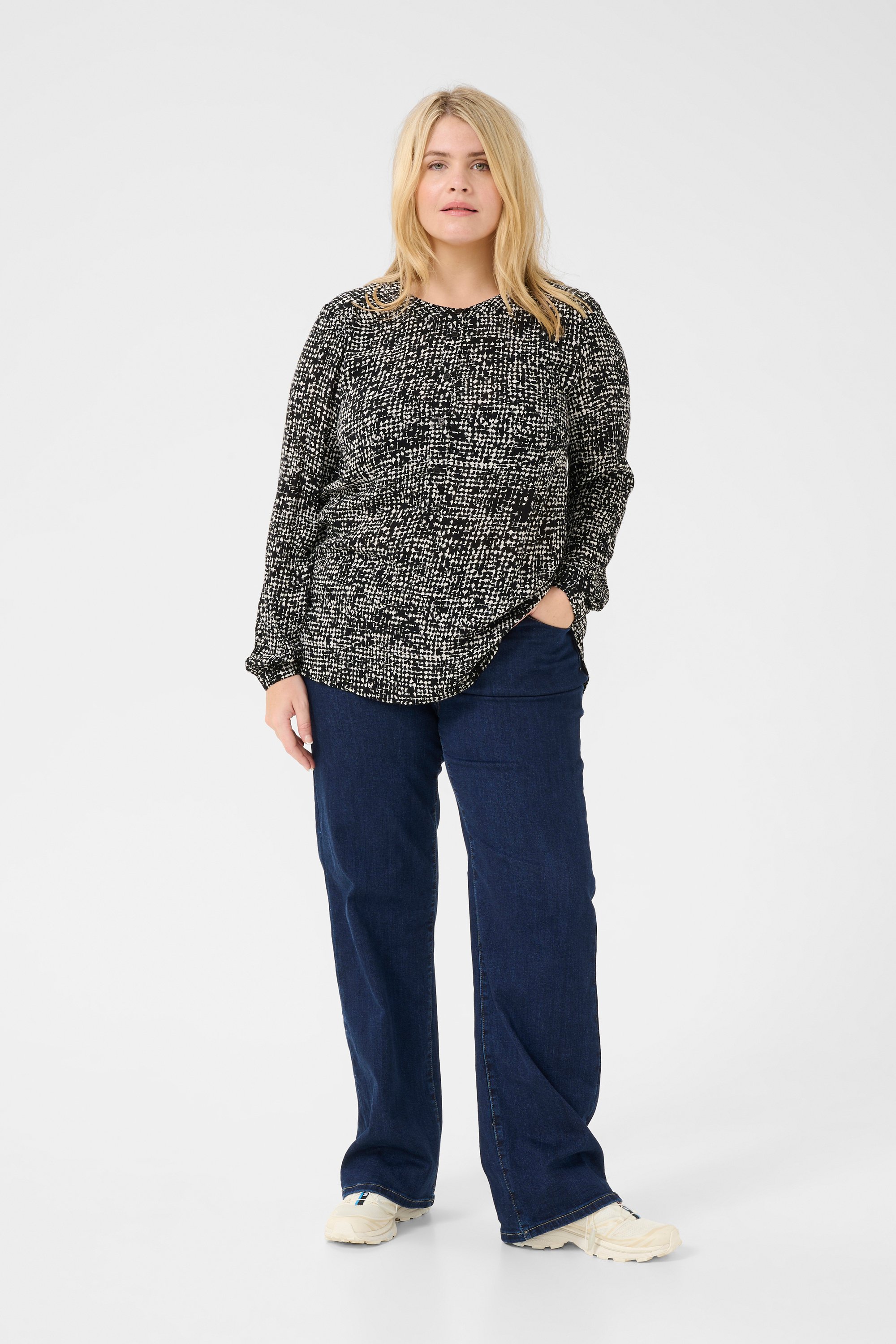 Langarm-Bluse Regular fit Black/Turtledove Graphic Dot black white