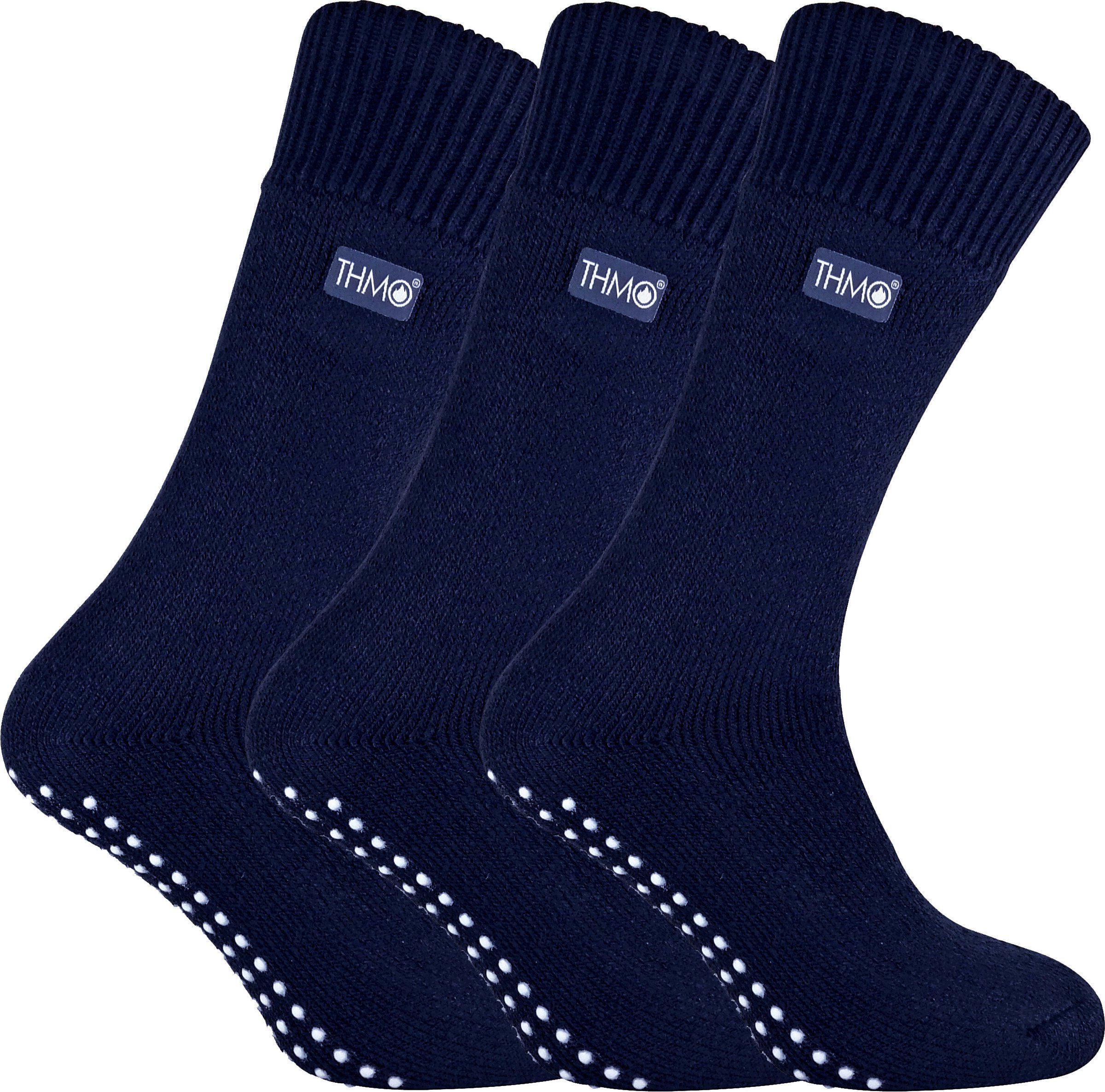 THMO - 3 Paar Herren Fleece-gefütterte Hausschuhsocken mit Greifern - Navy
