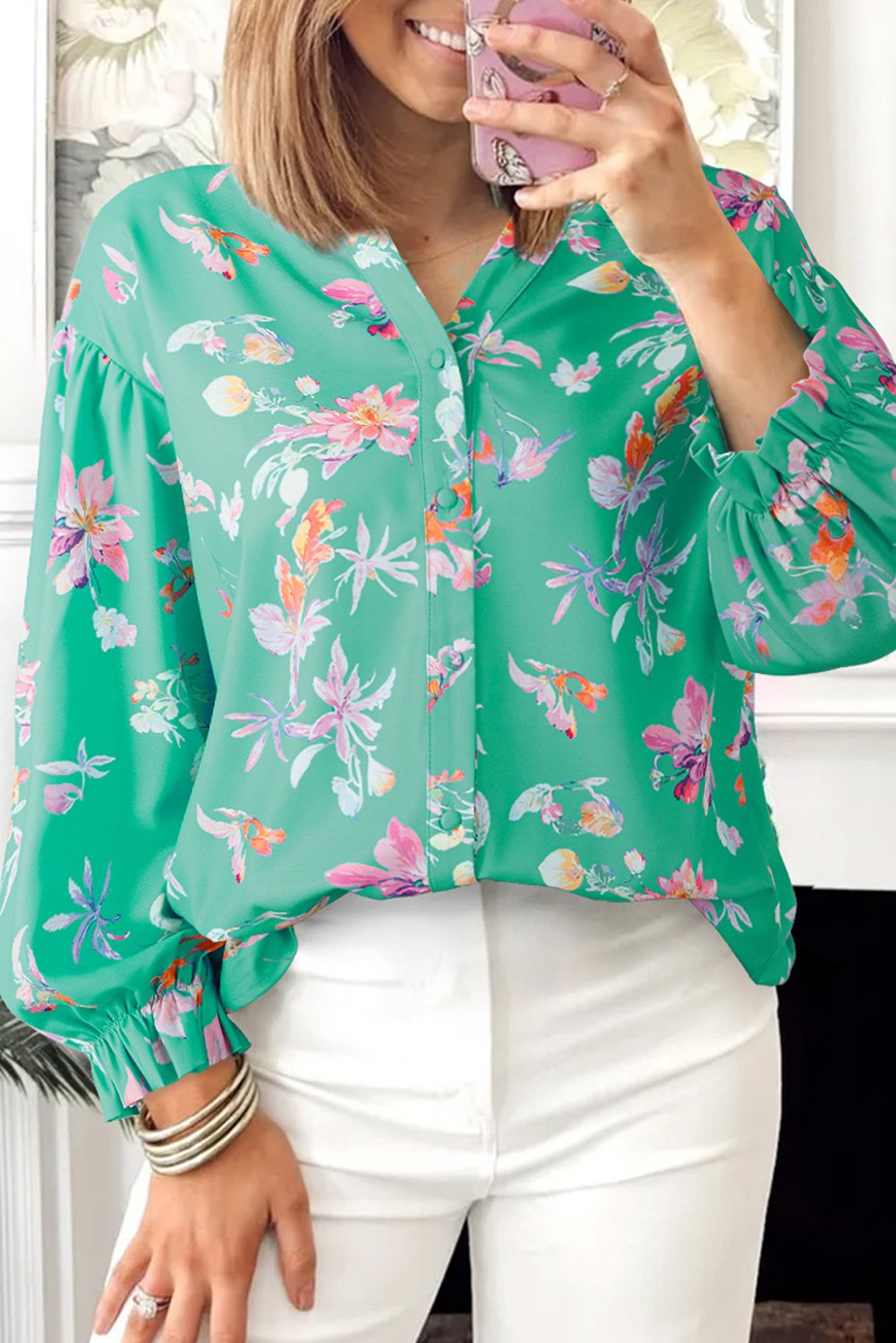 Bluse mit floralem Druck und langen Ärmeln