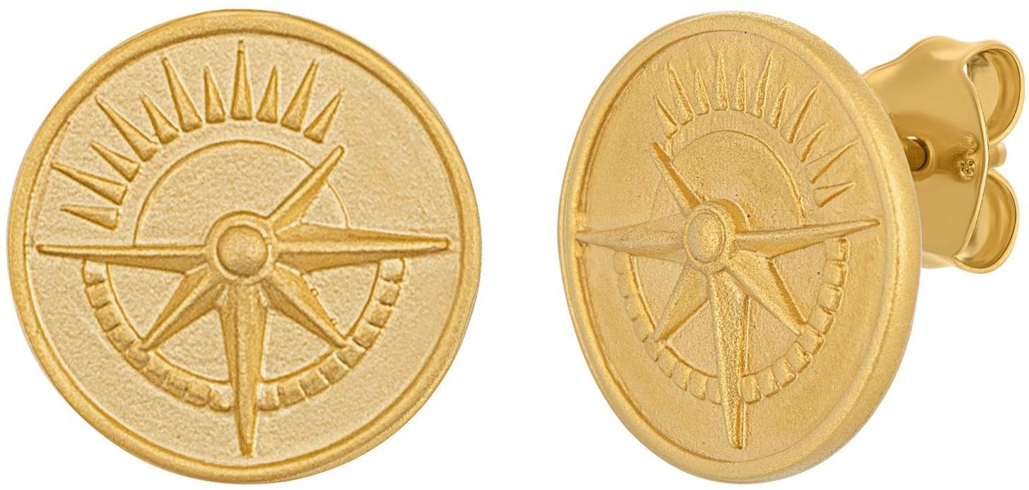 cai Ohrstecker 925 Silber vergoldet Münze Kompass Sonne