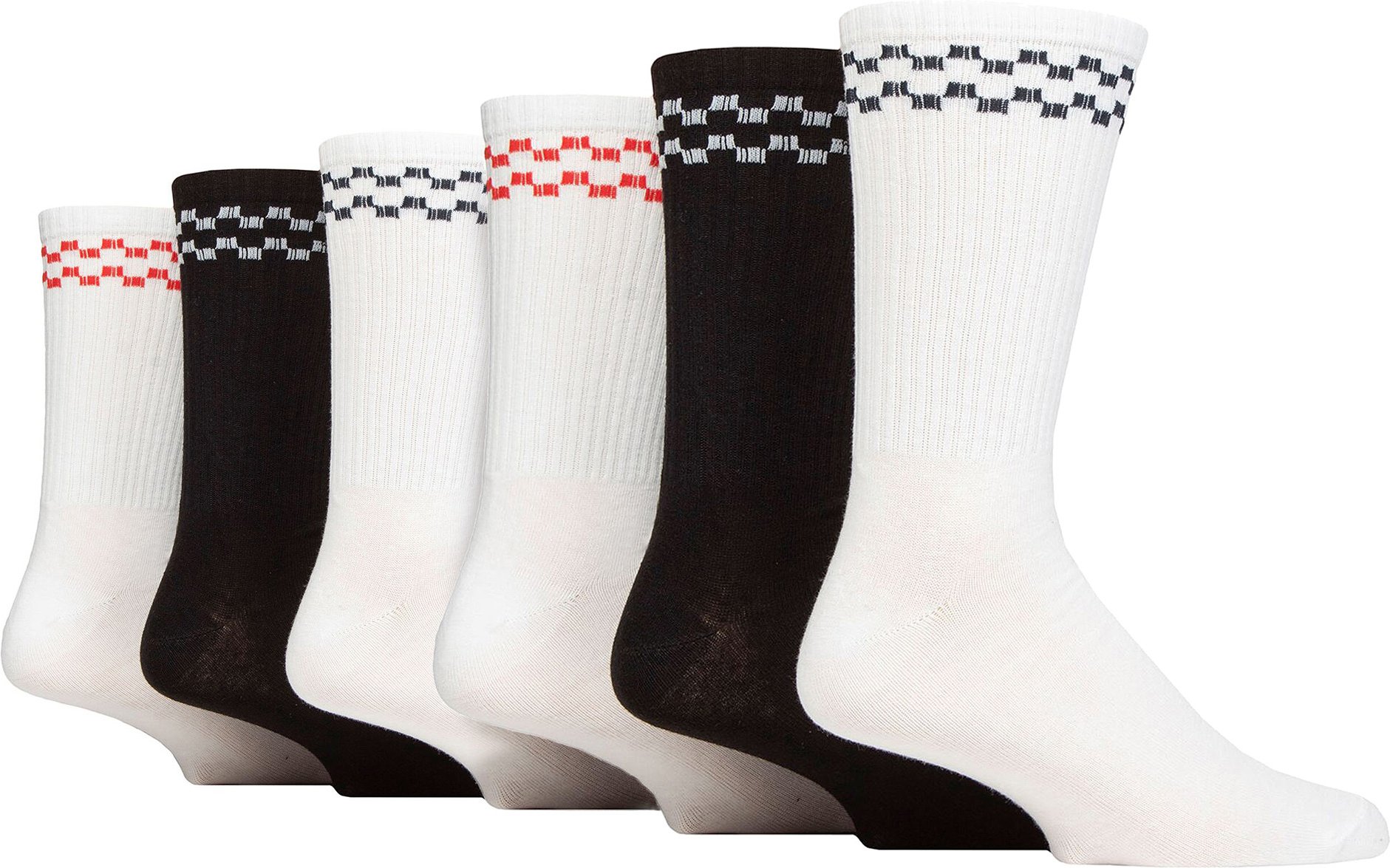 6er Pack Herrensocken weiß mit Streifen | Wildfeet | Baumwollsocken - kariert