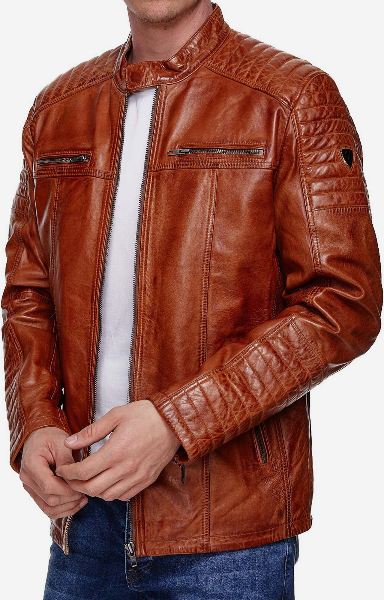 Tazzio Herren Jacke Lederjacke Biker Echtleder