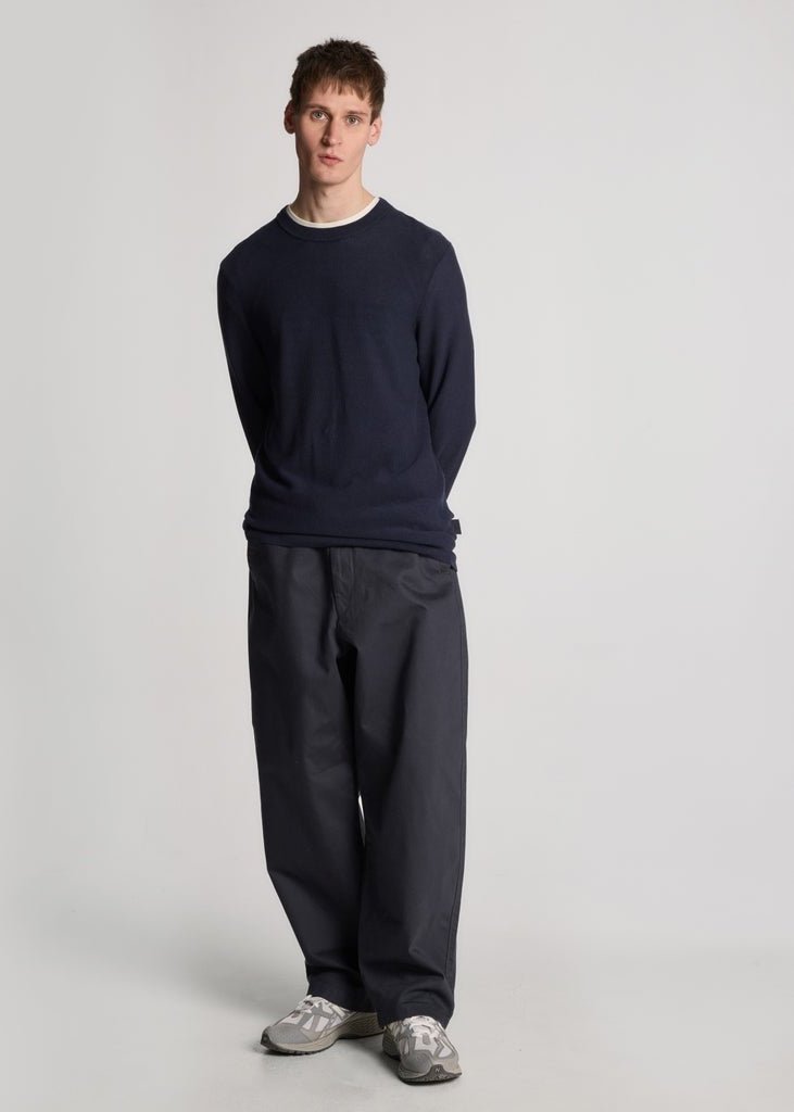 Thumbnail - Lyle & Scott – Piqué-Strickpullover mit Rundhalsausschnitt – Mitternachtsmarineblau