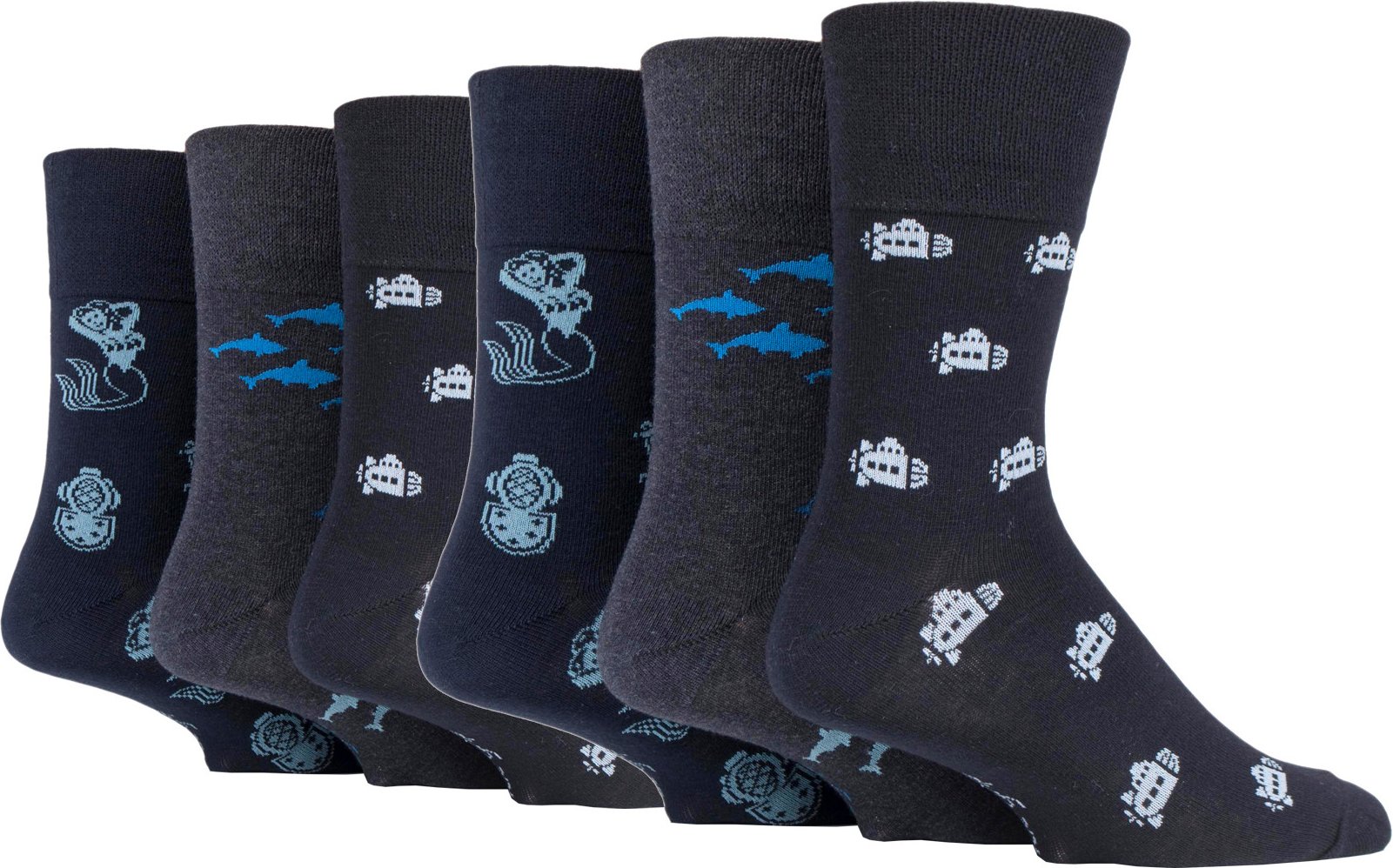 Thumbnail - Gentle Grip - 6 Paar nicht elastische Socken für Herren - Tiefsee
