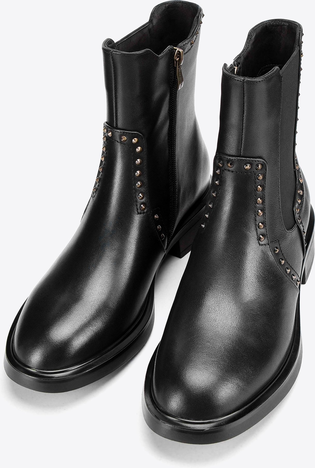 Wittchen Damen-Chelsea-Boots aus Leder mit Ziernieten, schwarz, Naturleder