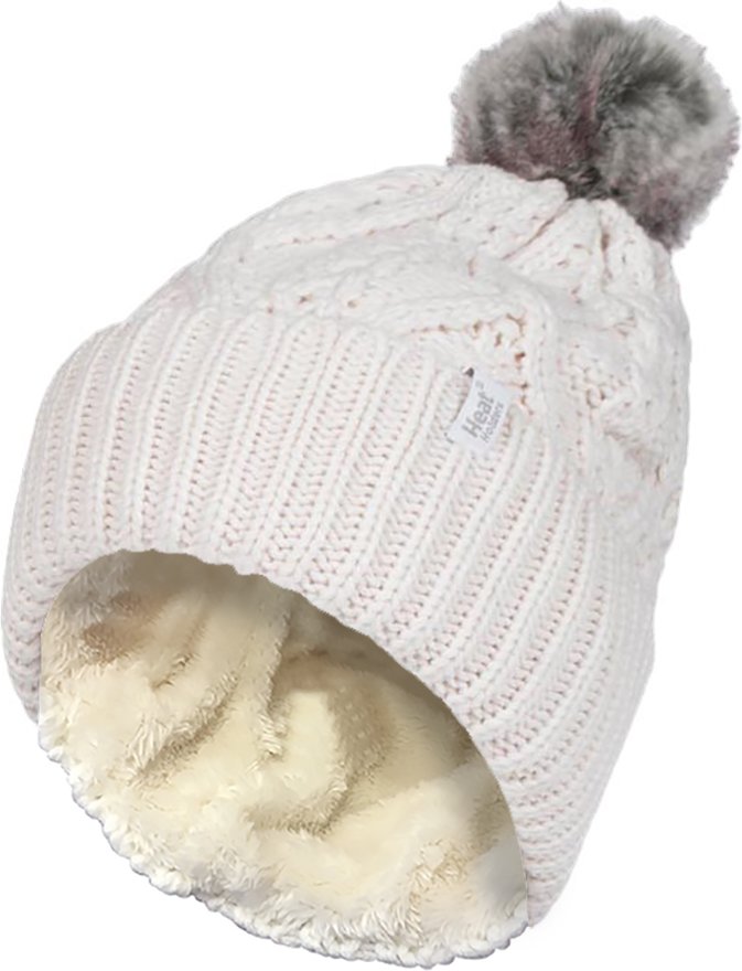 Ladies Ribbed Cuffed Pom Pom Bobble Beanie Mütze mit Fleece-Futter