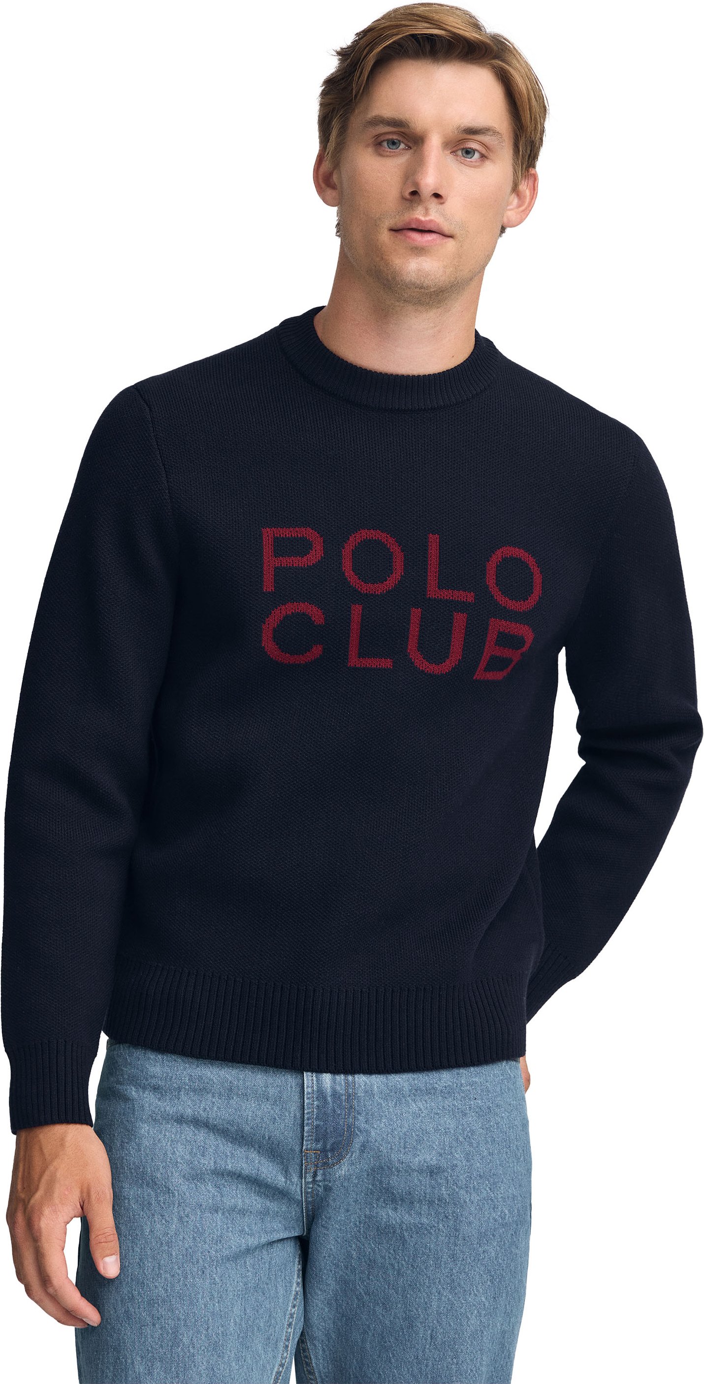 Strickpullover marineblau mit Polo Club-Logo in Kontrastfarbe