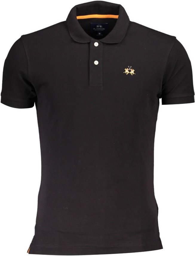 La Martina Schwarzes Baumwoll-Herrenpolohemd