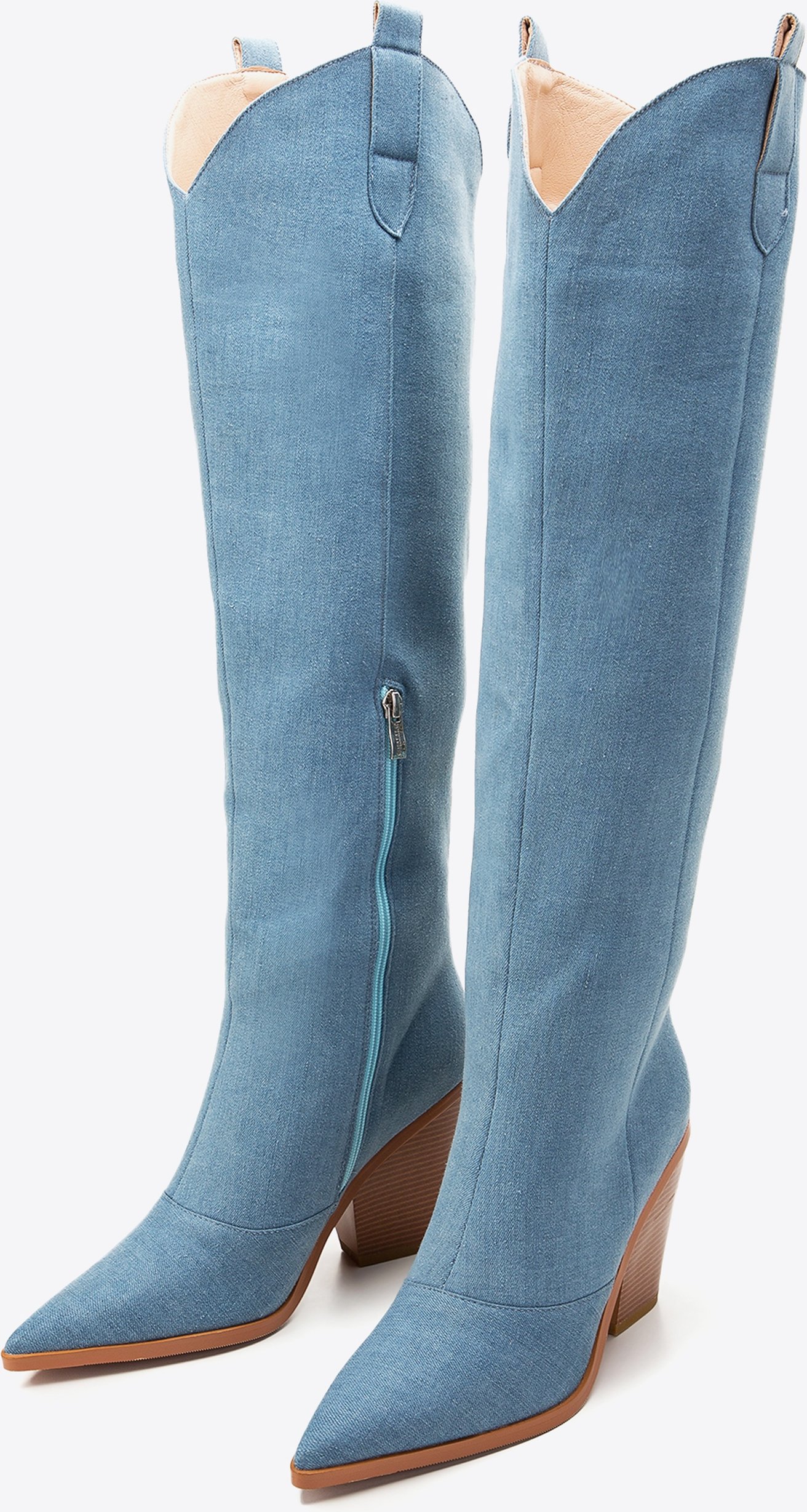 Wittchen Damen-Cowboystiefel, lang, hellblauer Denim, hellblaue Baumwolle