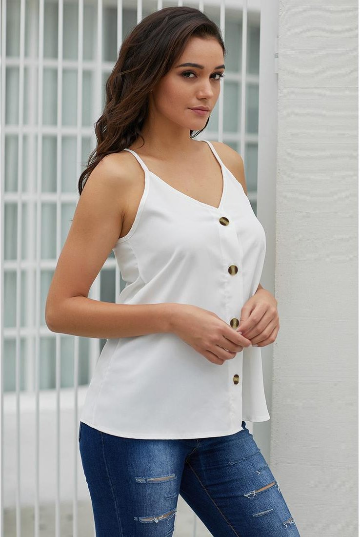 Thumbnail - Azura Exchange Damen Tanktop mit Knöpfen in Weiß