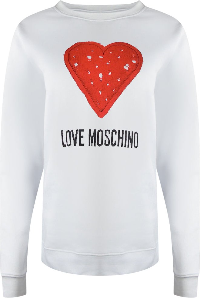 Love Moschino Sweatshirt Mit Großem Rotem Herzlogo Auf Weiß