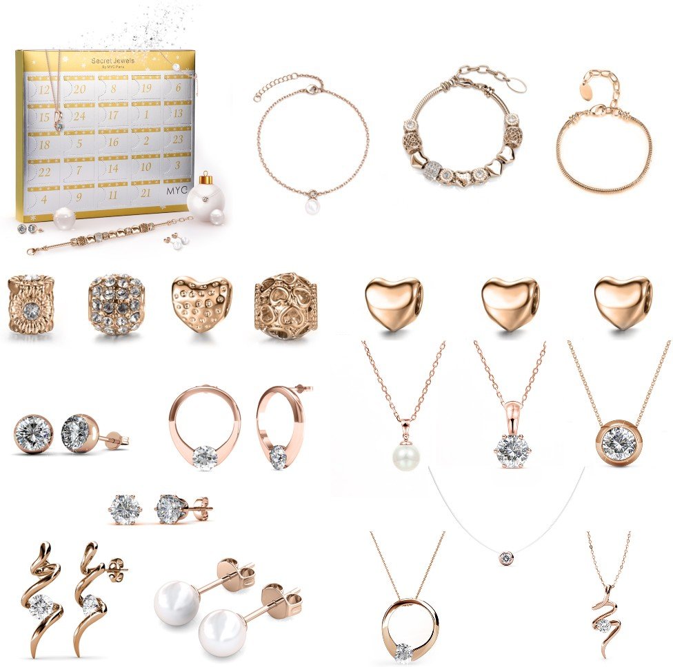 Adventskalender 13 Juwelen und 11 Perlen - Roségold