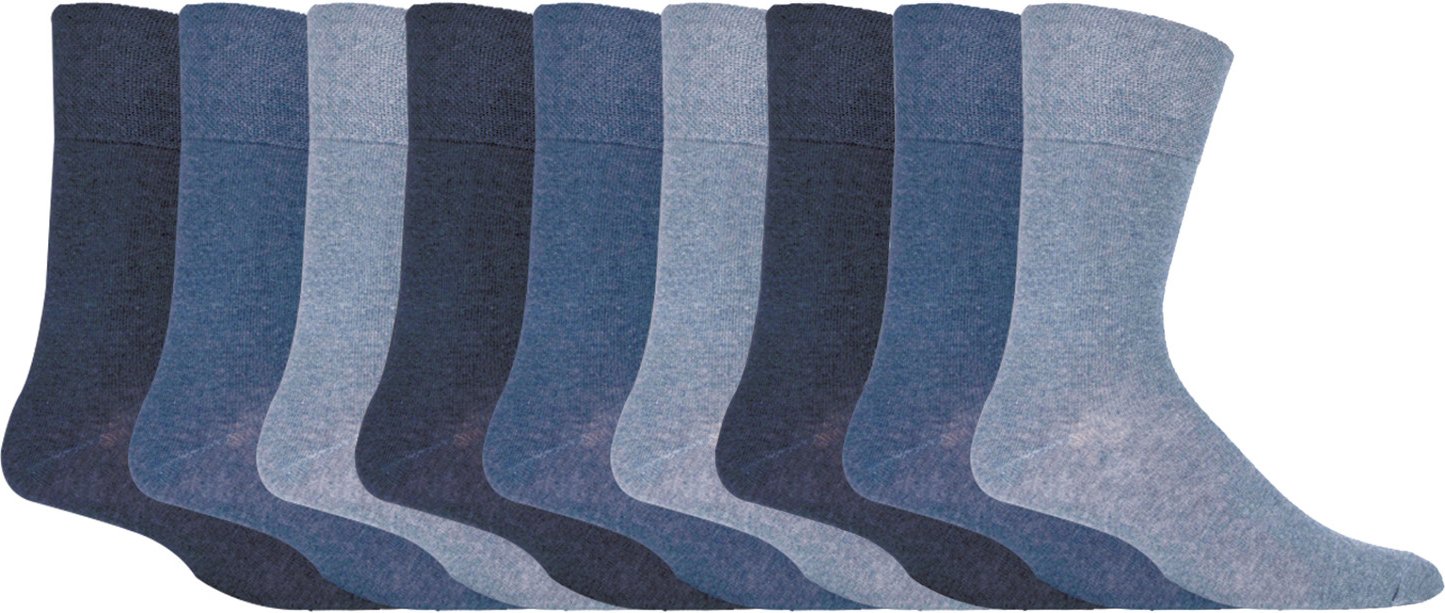 Gentle Grip - 9 Paar nicht elastische Socken aus weicher Baumwolle für Herren - blau