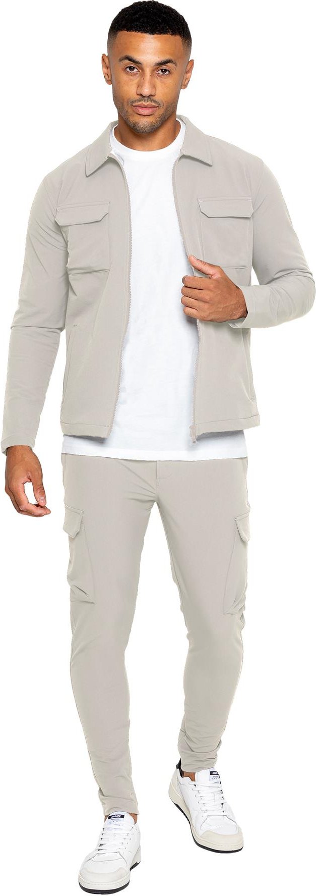 Thumbnail - Enzo | Herren Cargo Shacket Trainingsanzug Set - Stein