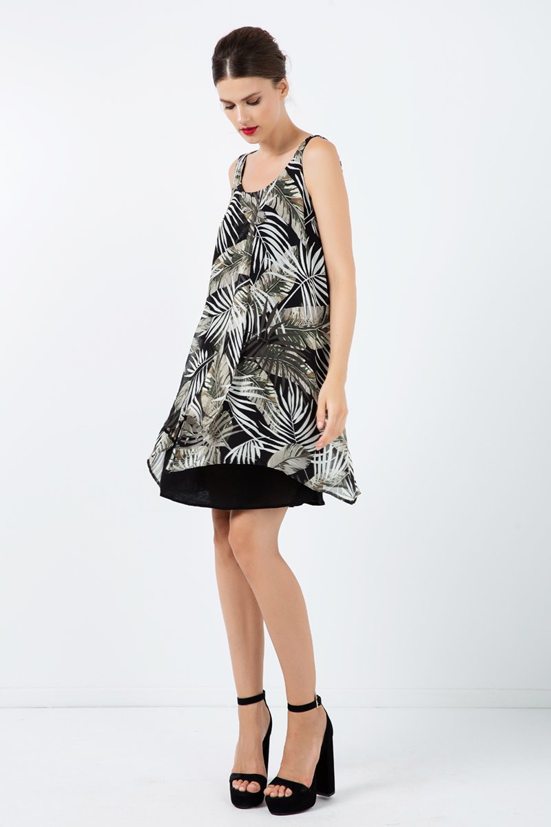 Ärmelloses Print-Chiffonkleid mit Lagen