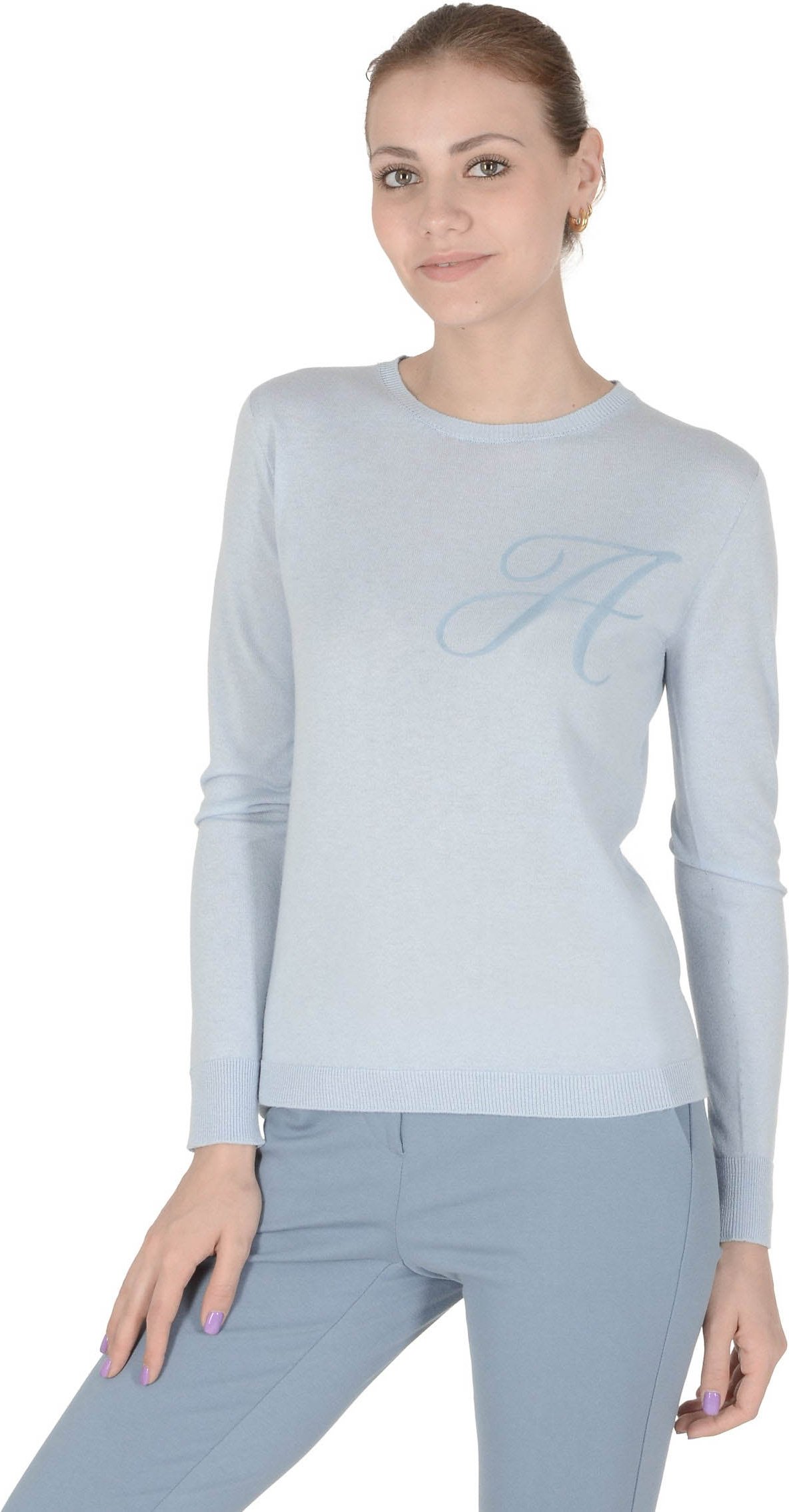 Crown Of Edinburgh Kaschmir Langarm Art 004 Hellblau Buchstabe A