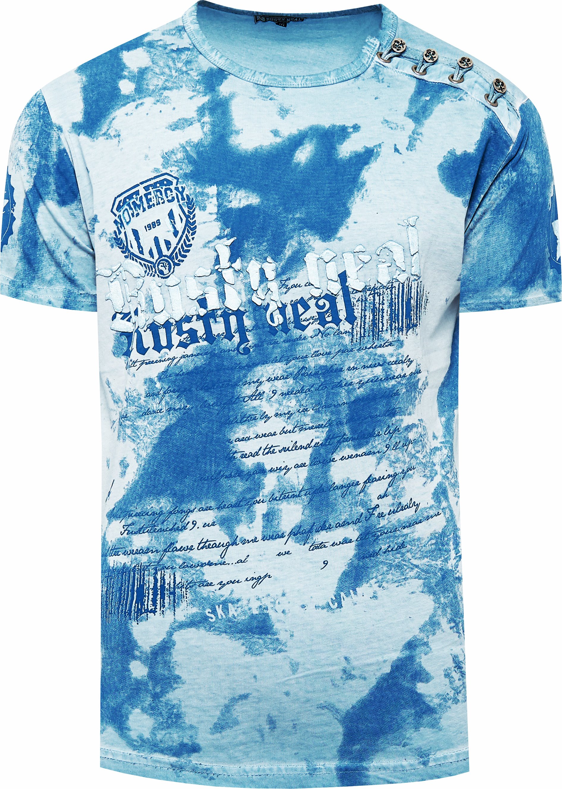 T-Shirt Verwaschen mit Logo Print und Knopfleiste