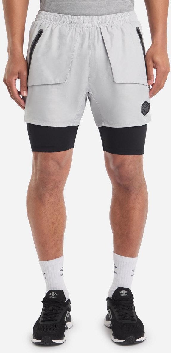 Umbro - "Pro Training Elite" Hybrid-Short für Herren (Hafennebel Grau/Schwarz)