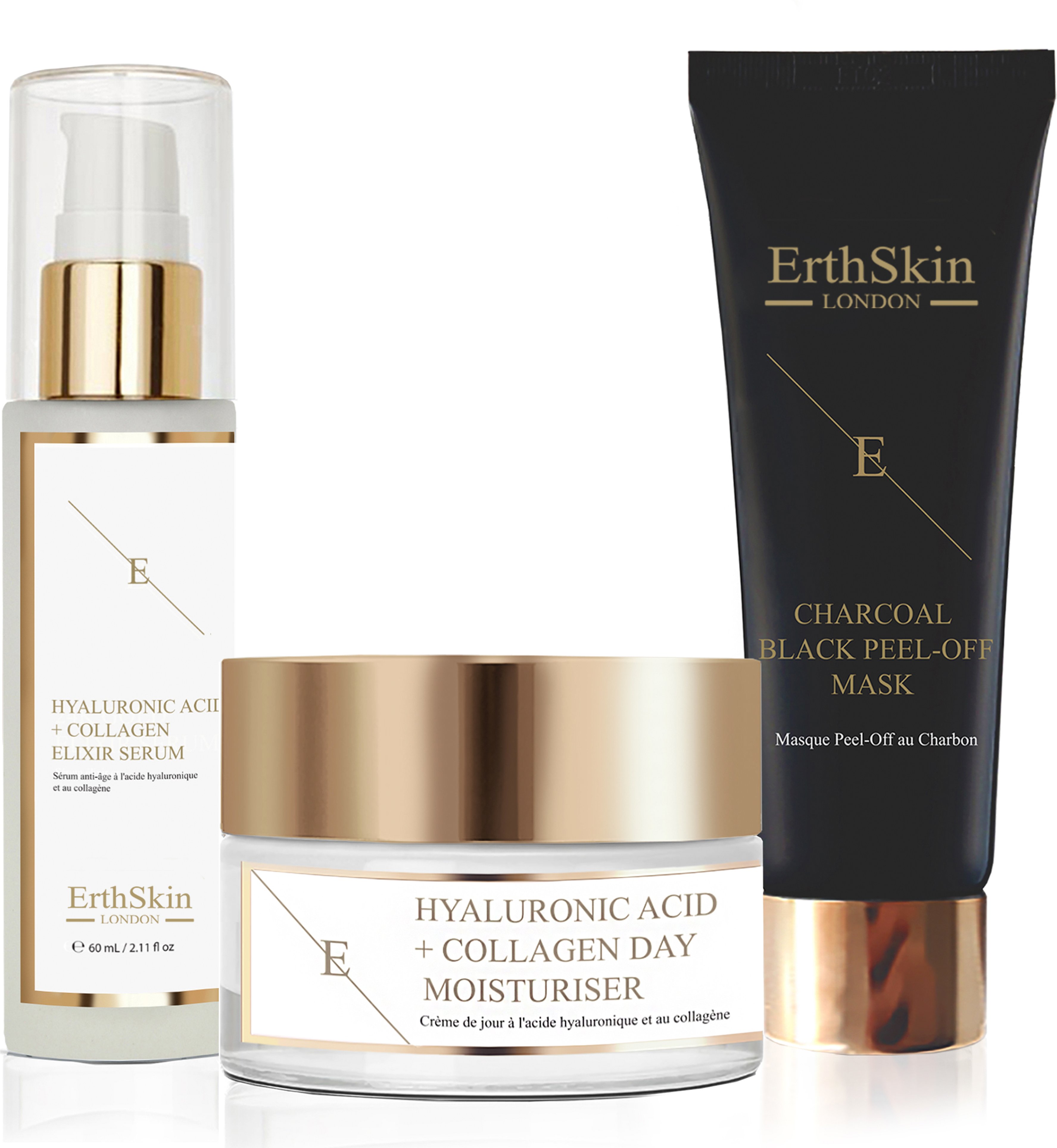 Hyaluronsäure & Kollagen-Aminosäuren Tagescreme + Hyaluronsäure & Kollagen-Serum - 60 ml + REINIGENDE AKTIVKOHLE SCHWARZ...