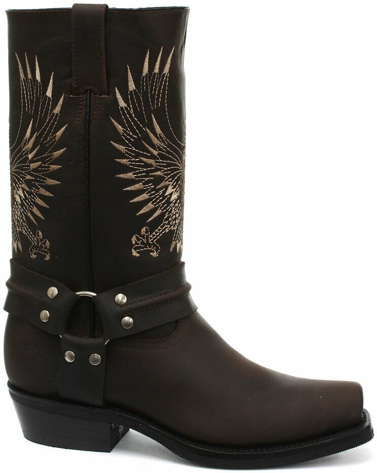 Grinders Herren-Cowboystiefel aus braunem Leder, Weißkopfseeadler