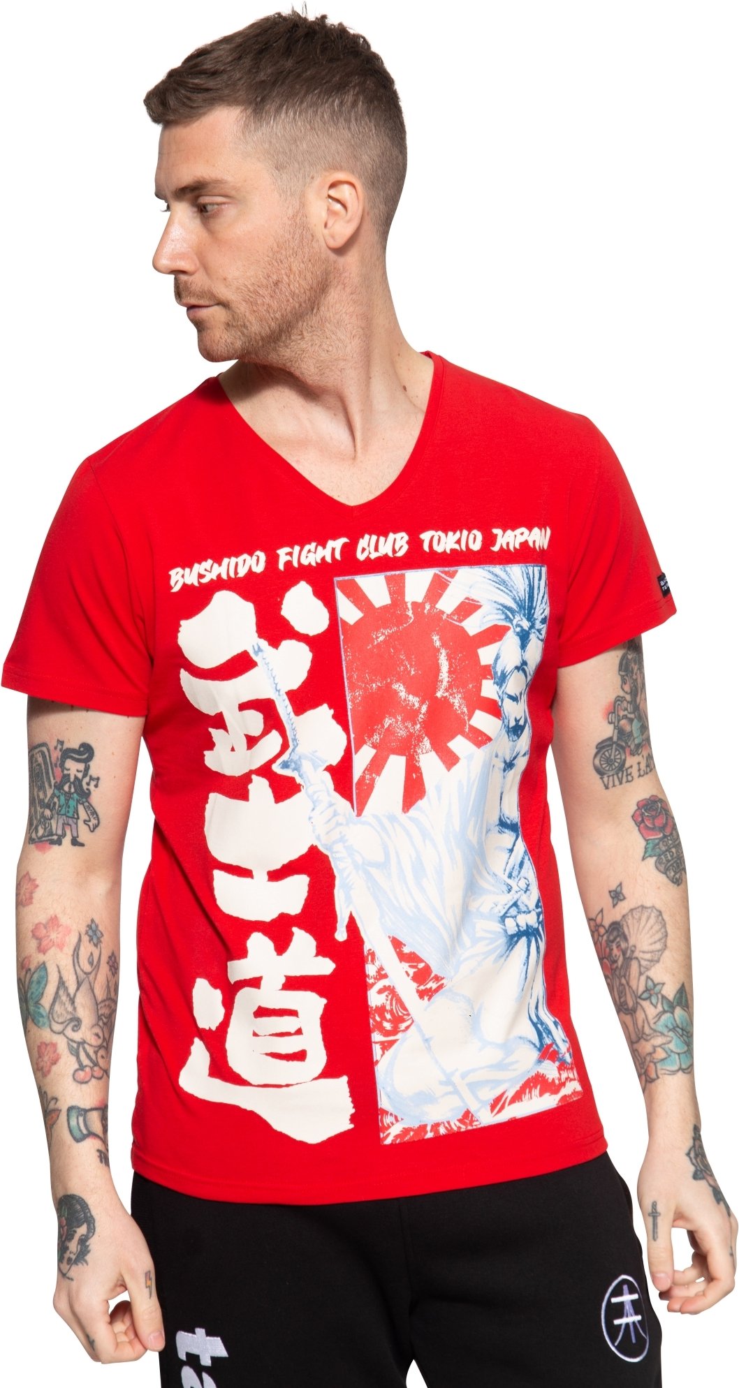 Akito Tanaka Herren T-Shirt mit Frontprint Fight Club rot