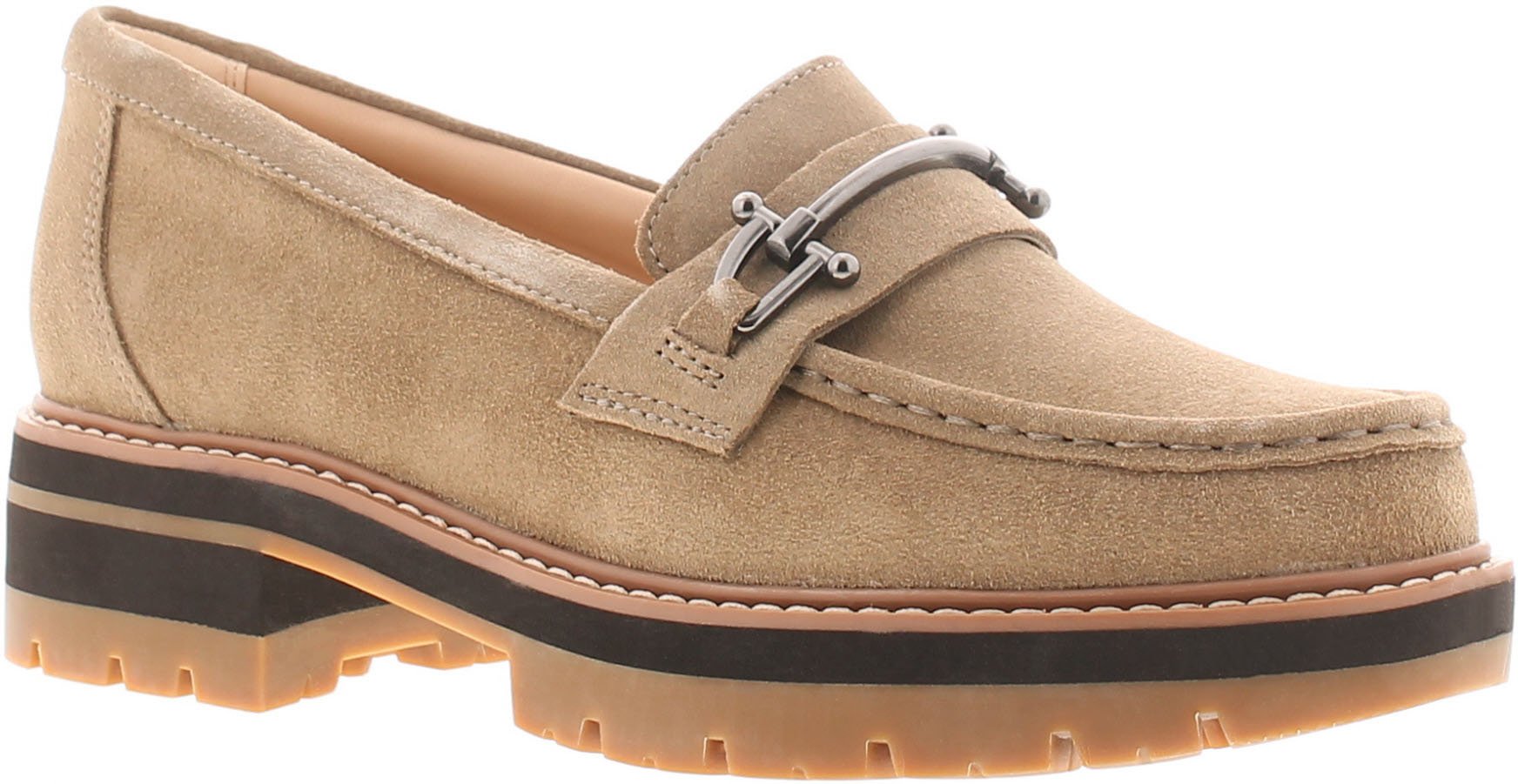 Clarks Damen Flache Schuhe Orianna Bit Leder Slipper beige