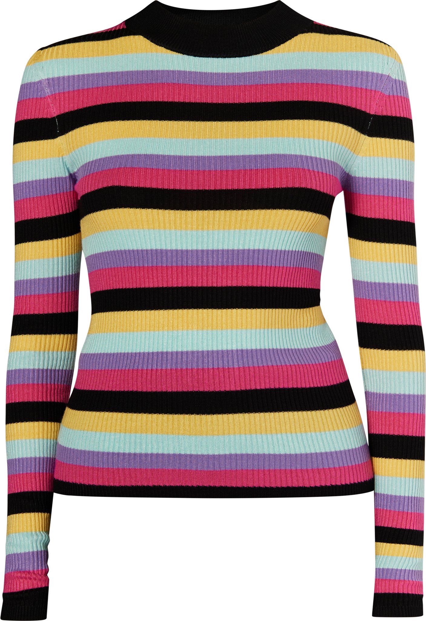 Mymo Rippstrickpullover Damen Schwarz Mehrfarbig