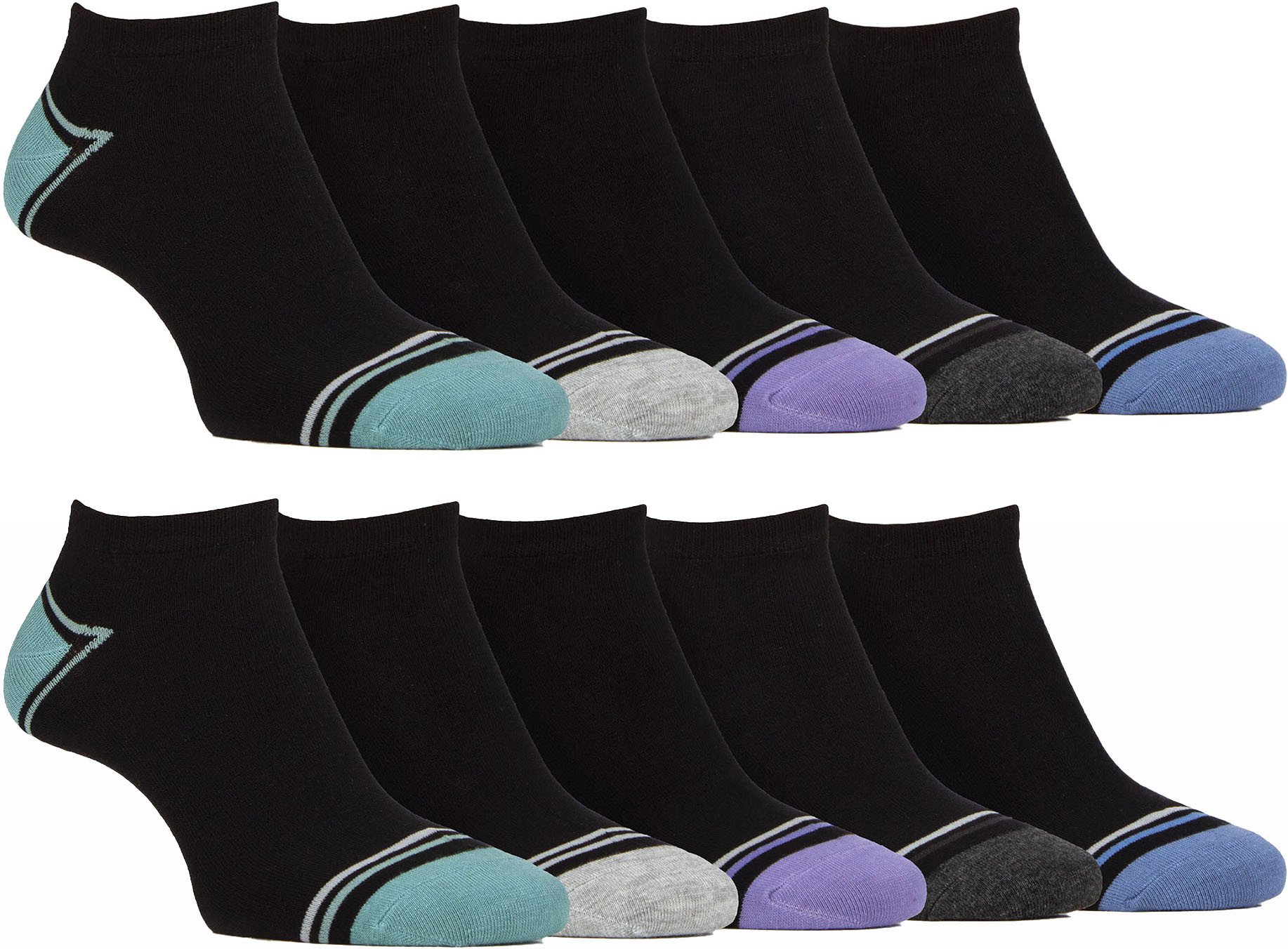 10 Paar Herren Bambus-Trainersocken | Farah | gestreifte gepolsterte Knöchelsocken - schwarz