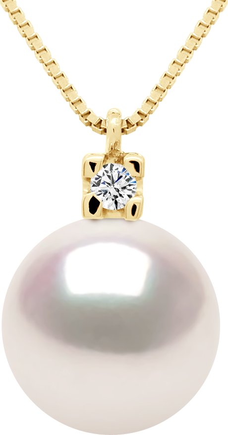 Halskette Schmuck Diamanten 0,03 cts – Echte Zuchtperle Akoya Japanisch zertifiziert rund 8–9 mm